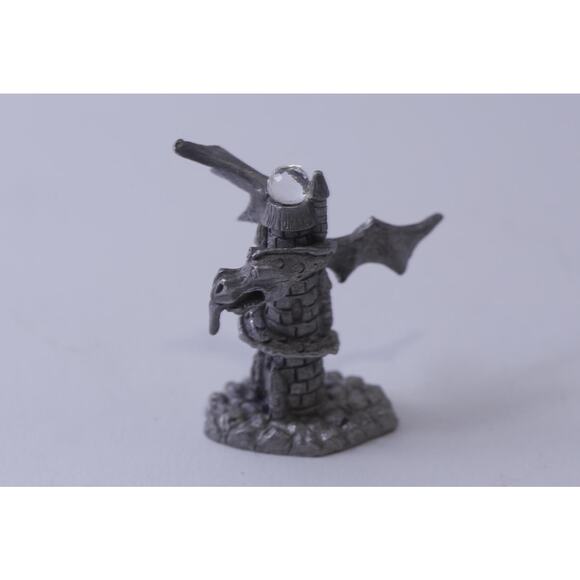 Dragon Attacking a Castle with Crystal Ball, Pewter Figurine, Game Piece - Picture 1 of 3